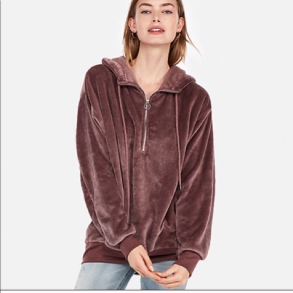 Express Tops - Express Velour Quarterzip Pullover